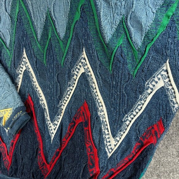 COOGI Blues Australia Sweater Heavyweight Blue Green Geometric Large Cotton REAL - Picture 3 of 16